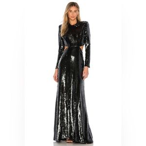 A.L.C. Gabriela Cutout Sequin Long Sleeve Maxi Dress Gown Deep Green 2 NWT